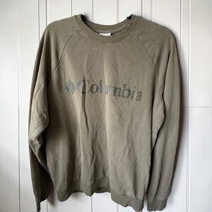 Columbia Sweatshirt Mens Medium Olive Green Spellout Logo Crewneck Casual